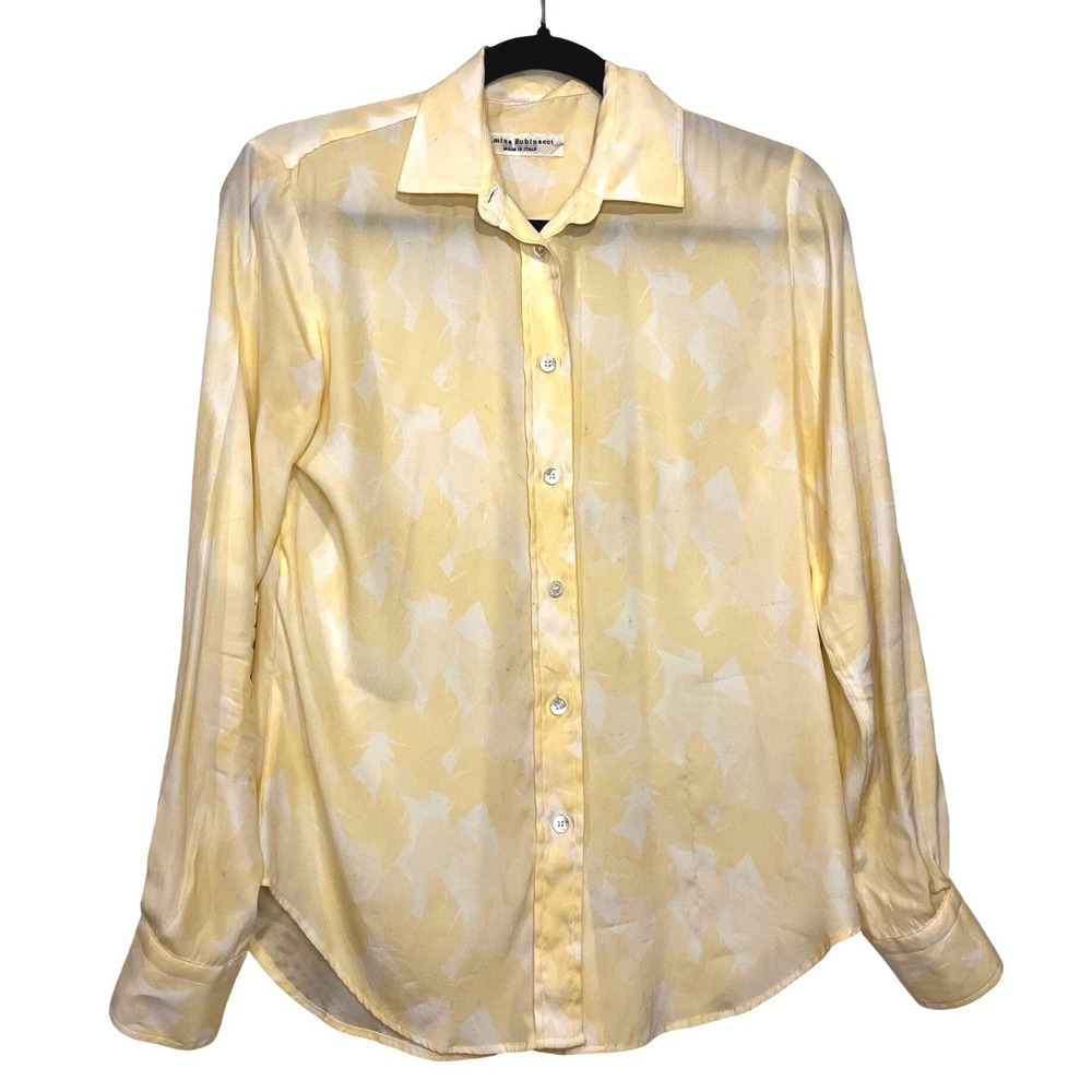 Amina Rubinacci Italy Silk Blend Blouse Size M Abstract Print Sheer Glam Luxury
